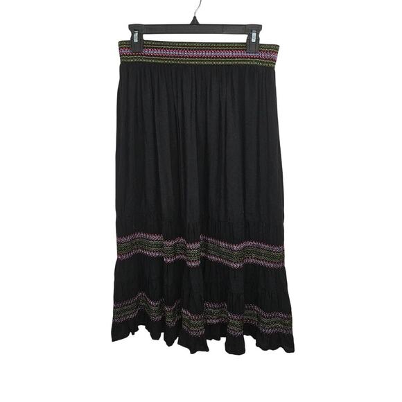 LINDA ANDERSON Boho Peasant Embroidered Tiered Maxi Skirt Black Size Small - Picture 3 of 6